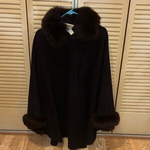Marvin Richards Black Fur-Trimmed Cape